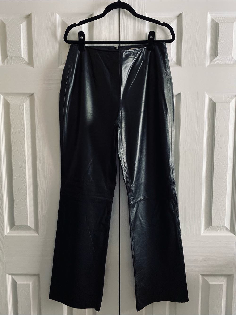 APOSTROPHE VINTAGE LEATHER HIGH RISE STRAIGHT LEG PANTS CHIC EDGY Black 12